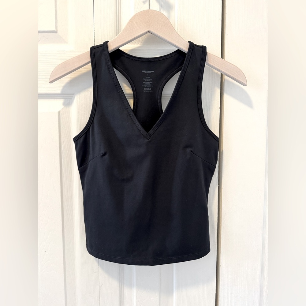 Girlfriend Collective Maddie V-Neck Tank in Black (Size S).